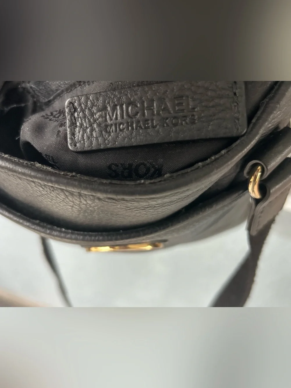 Michael Kors Fulton Black Pebbled Leather Crossbody Bag Gold MK Logo Purse